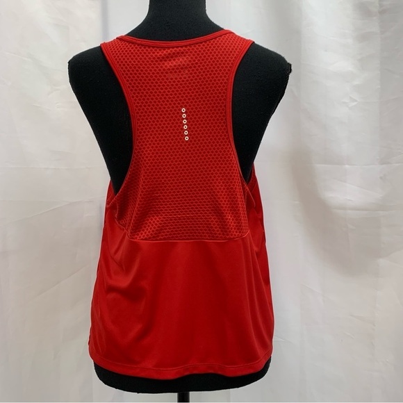 Nike Dri-Fit Red Women Training Tank Top mesh swoosh logo Sz L - Picture 3 of 10